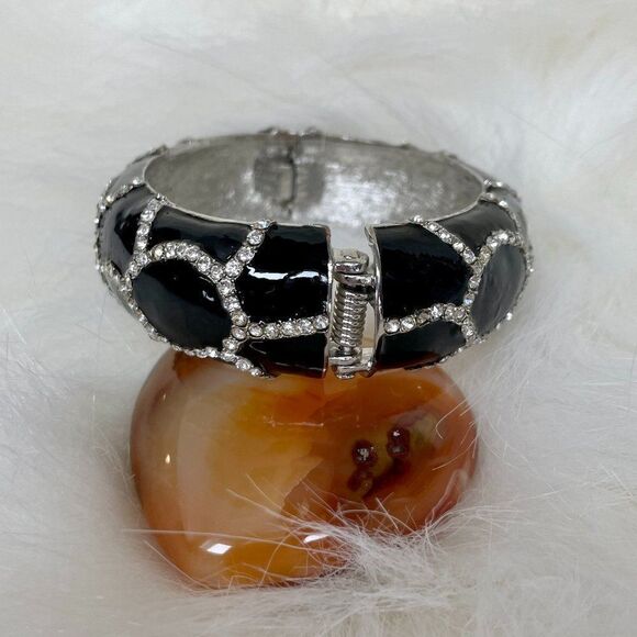 Black and Bling Hinged Cuff Bracelet #606 - Picture 7 of 7